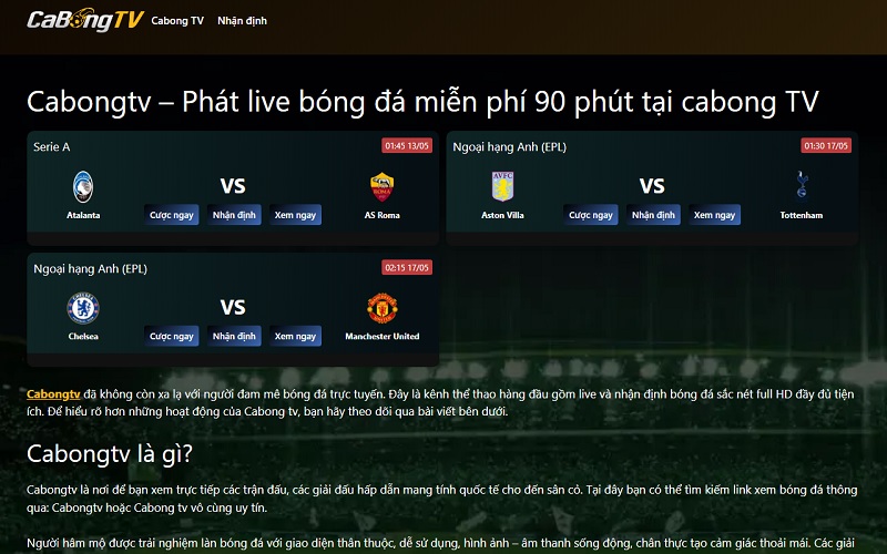 Cabongtv - Live Và Nhận Định Bóng Đá Đỉnh Cao Mỗi Ngày