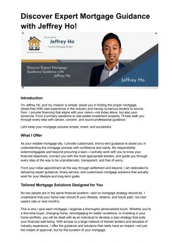 Discover Expert Mortgage Guidance with Jeffrey Ho!